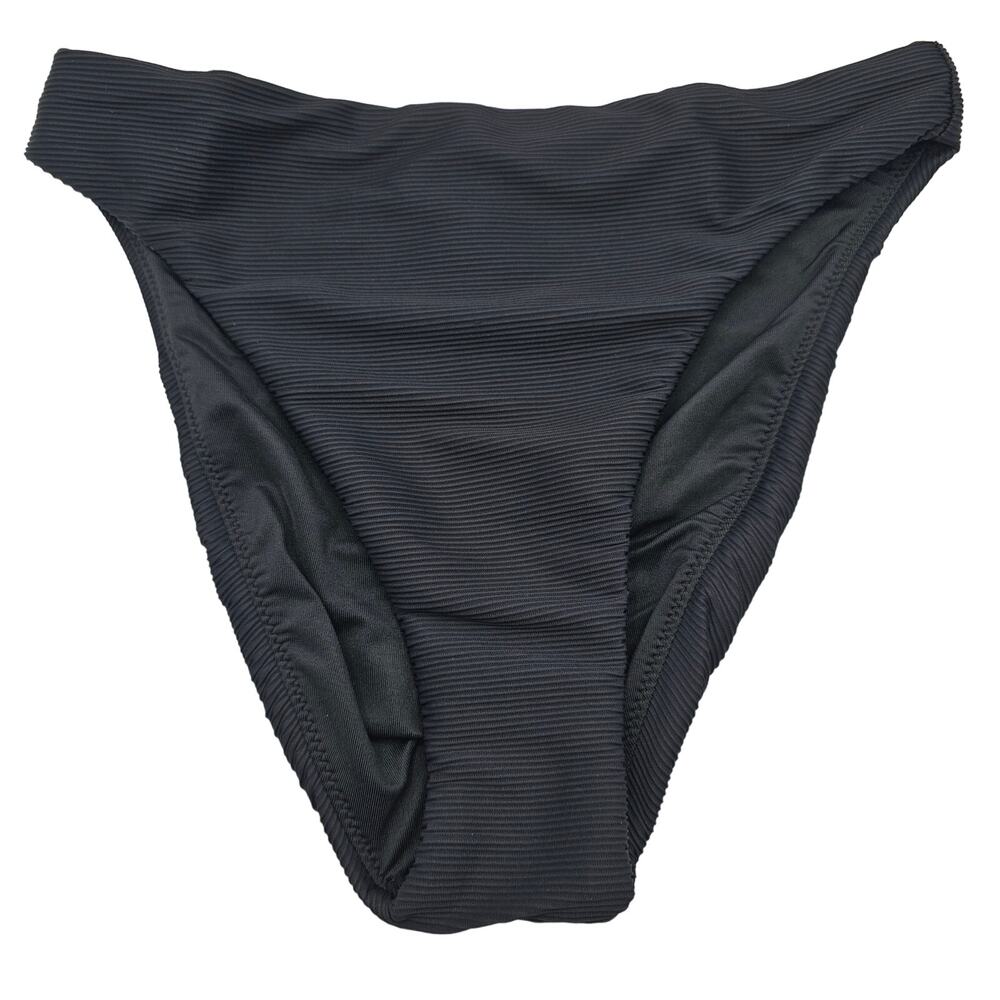 J. Crew Womans size XS Ribbed High Rise Cheeky Bikini Swimsuit Bottom Black NEW
